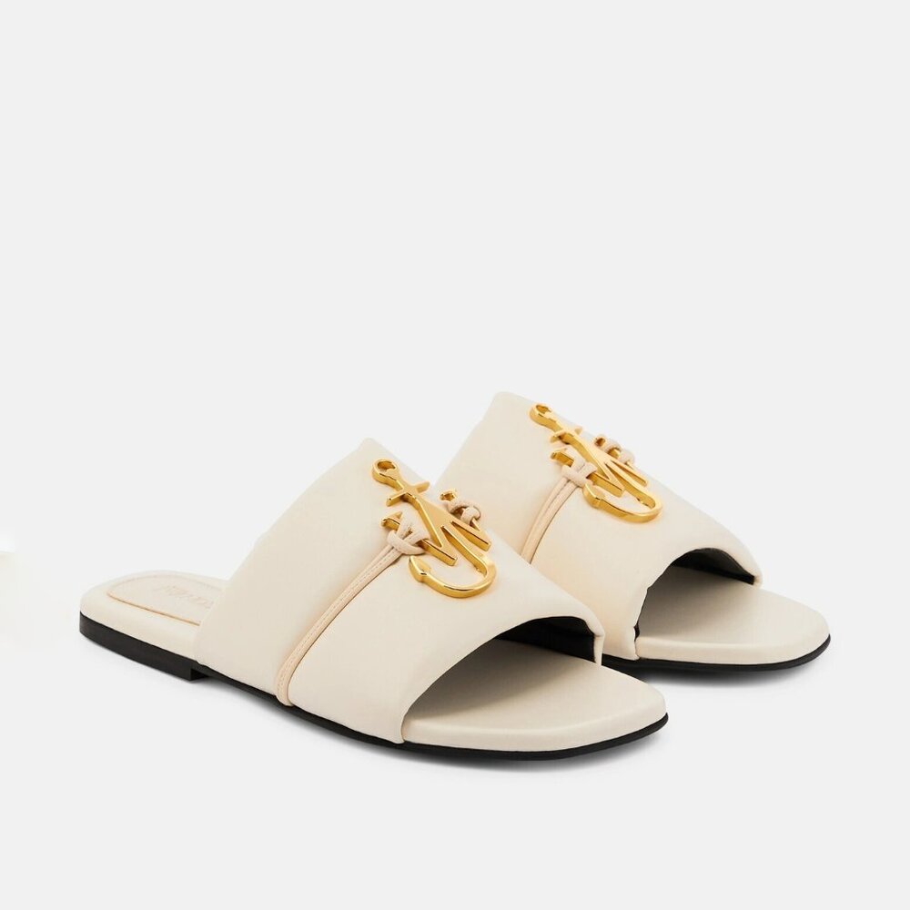 JW Anderson Leather Logo Slide Natural Gold Size IT 36.5 US 6.5 NEW IN BOX